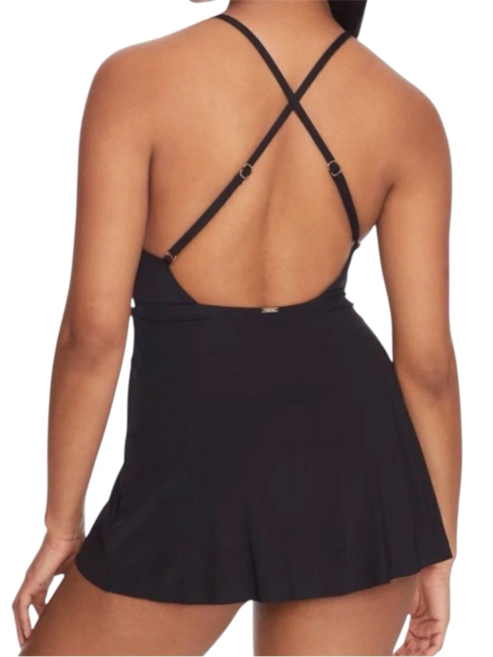 Anne Cole Black Surplice Swim Dress with Gold Accent - Picture 5 of 6